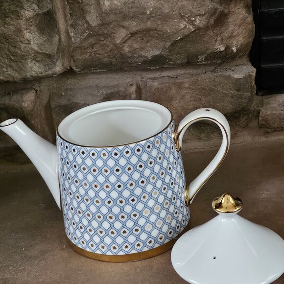 Lomonosov Imperial Bone China Porcelain Teapot Azure Gold - Picture 5 of 10